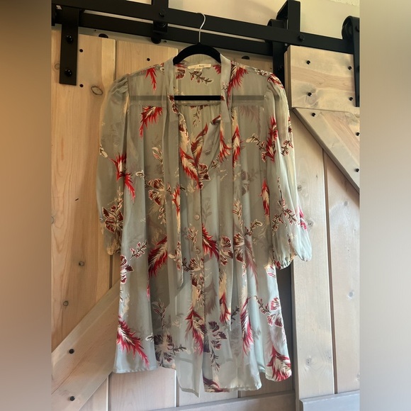 Trinity Tops - Trinity Semi Sheer Silk Tie Neck Tunic